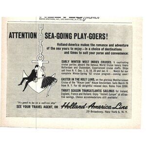 Holland American Lines West Indies Cruise 1960s Vintage Print Ad